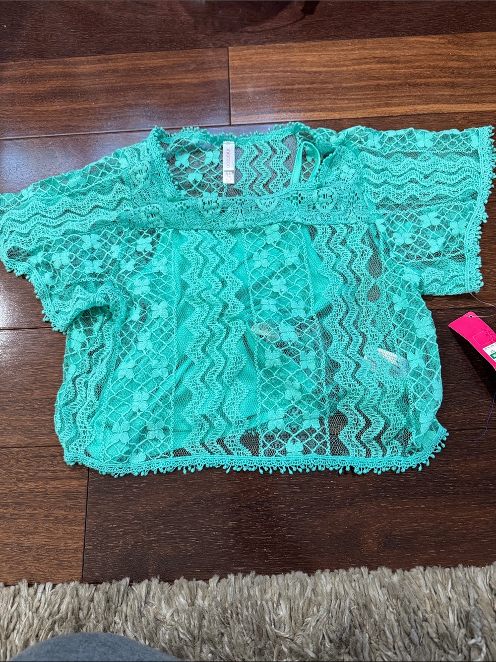 Xhilaration Teal Lace Crochet Crop Top